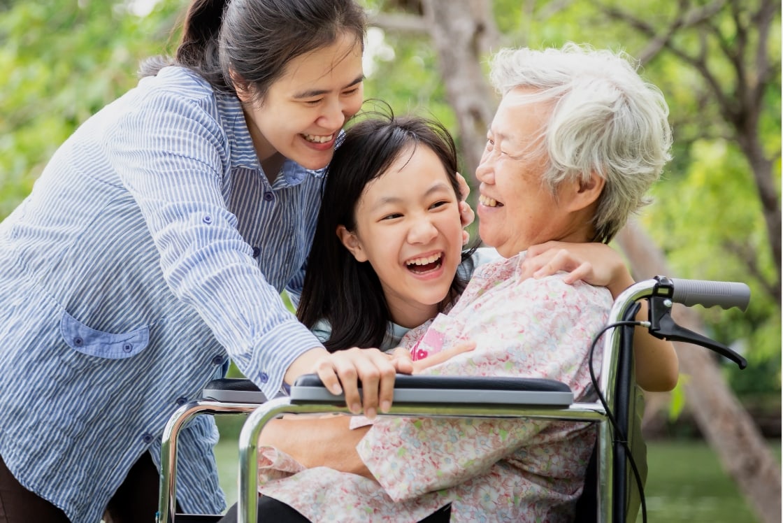 Grandmother, daughter and grand daughter laughing